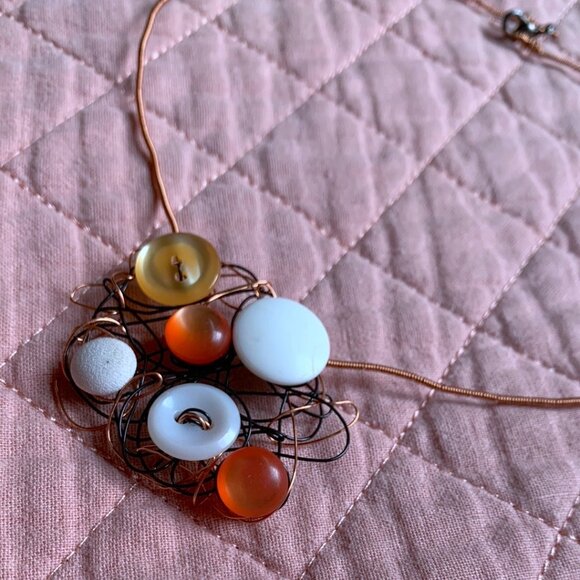 Handmade - Cooper Wire - Wrapped Button & Bead Statement Necklace - Picture 9 of 10